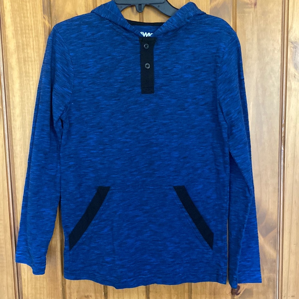 Hawk blue long sleeve hooded shirt with front pouch